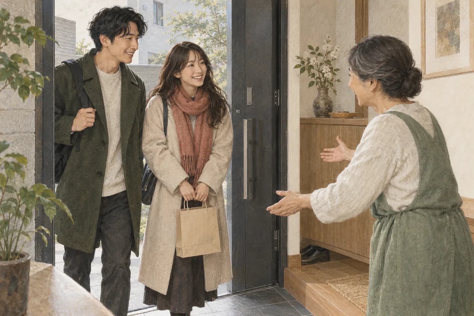 恋人と一緒に家族の家を訪ねるイメージ